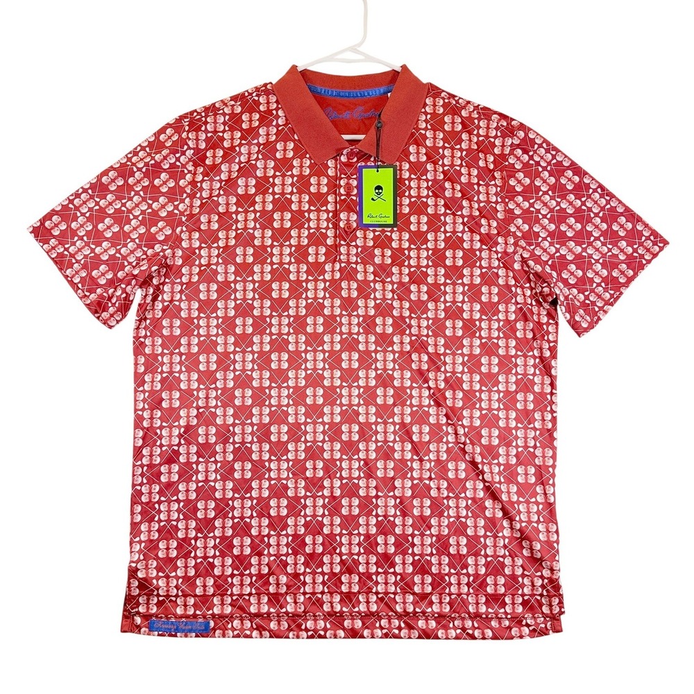 Robert Graham Polo Shirt Mens XL Red Baritone Golf Club Print Short Sleeve $128